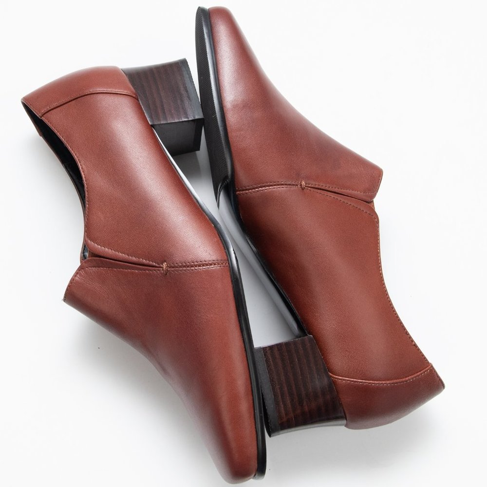 David Tate Bootie Stacked Block Heel Leather Boot Square Toe Size 7 WW Wide - Picture 5 of 9